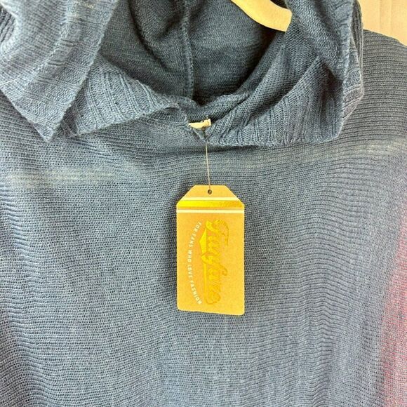 NEW Fanfare Gameday Knit Poncho Hoodie Sweater Wrap One Size Orange Navy Blue - Picture 4 of 9